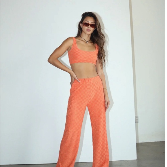 NWT Salty Babe orange checkered terry cloth two piece set - Picture 7 of 8